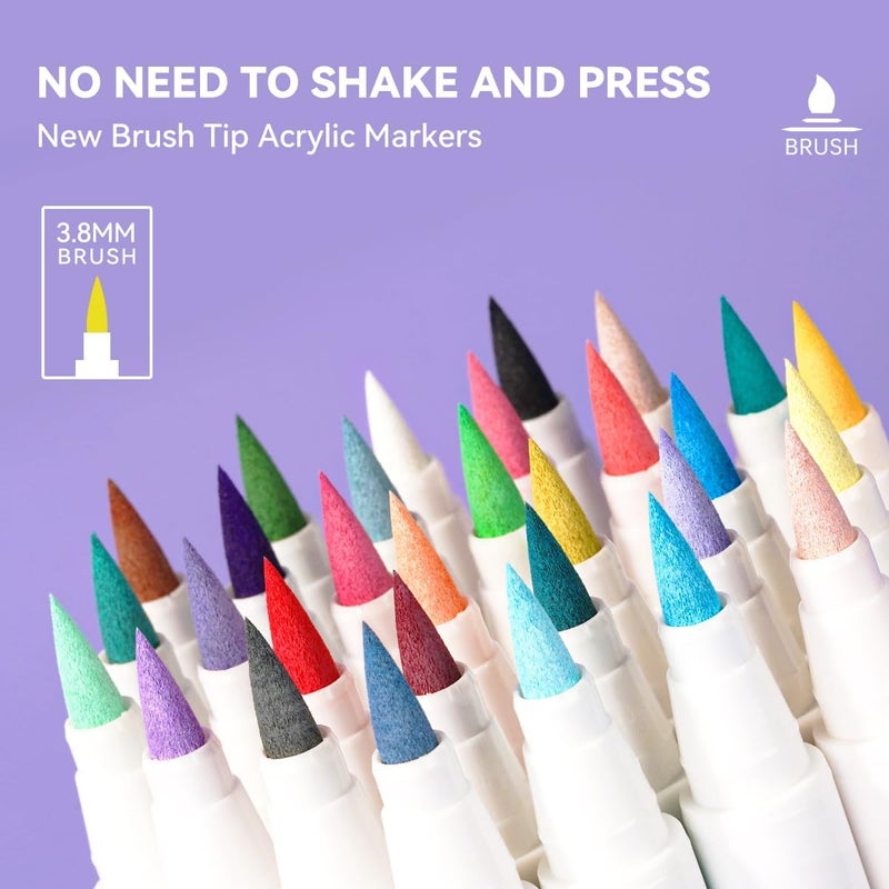 Arrtx Acrylic Markers 30A,Brush Tip Acrylic Paint Pens Markers for Rock Painting, Wood, Ceramic,Glass,Canvas,Metal,Plastic, Fabric, Stone & DIY Projects - Image 2